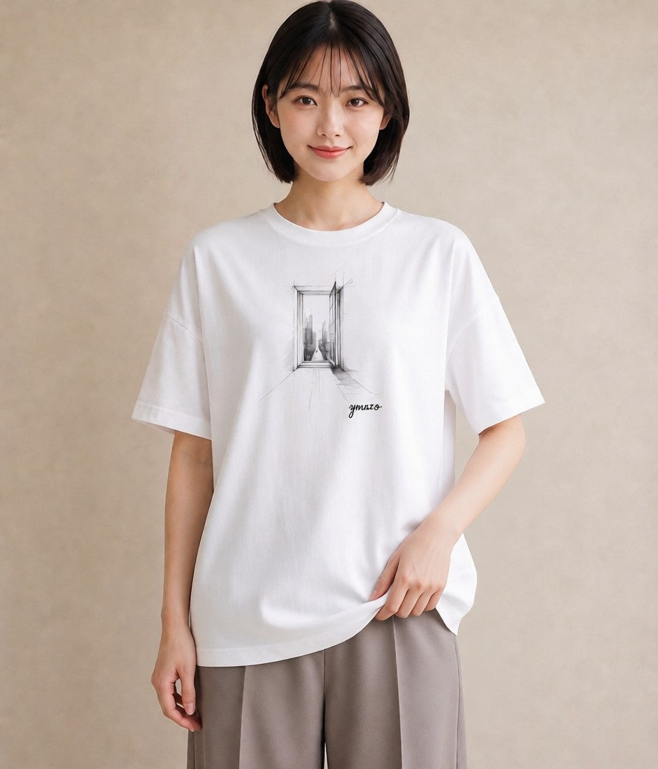 プリントTシャツ レディース 窓辺の雨 雨の日 窓 ナチュラル アンティーク イラスト ガーリー 敬老の日 ホワイトデー 白T