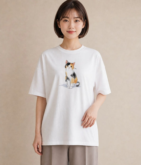 プリントTシャツ レディース キジトラ 猫 ねこ イラスト シンプル 買い物 夏コーデ 白T