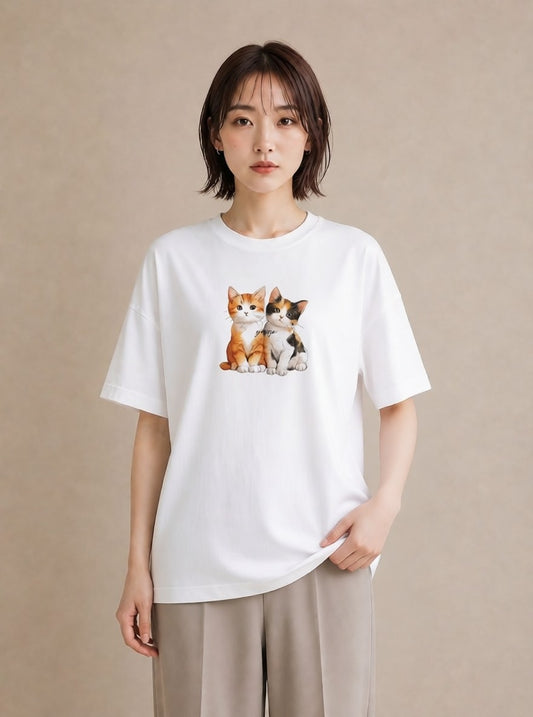 プリントTシャツ レディース 肉球 猫 ねこ イラスト アート風 ルームウェア ギフト 白T