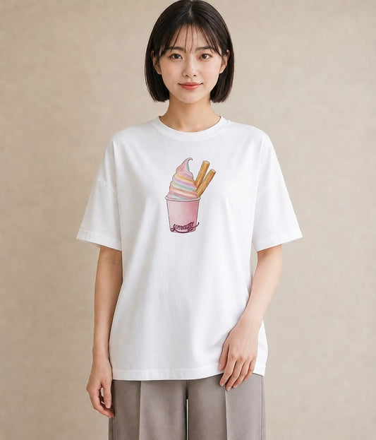 グラフィックTシャツ レディース クリームソーダ 食べ物 フード イラスト ラフカジュアル デイリーウェア 休日 白T
