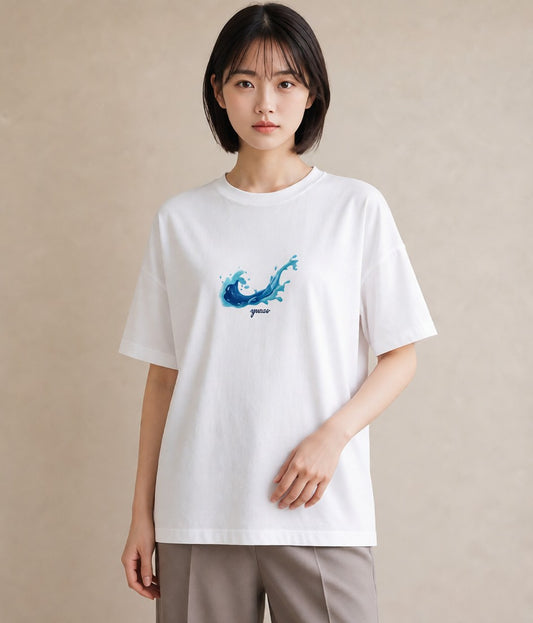 Tシャツ レディース 波 星空 宇宙 イラスト 韓国風 秋コーデ おしゃれギフト 白T