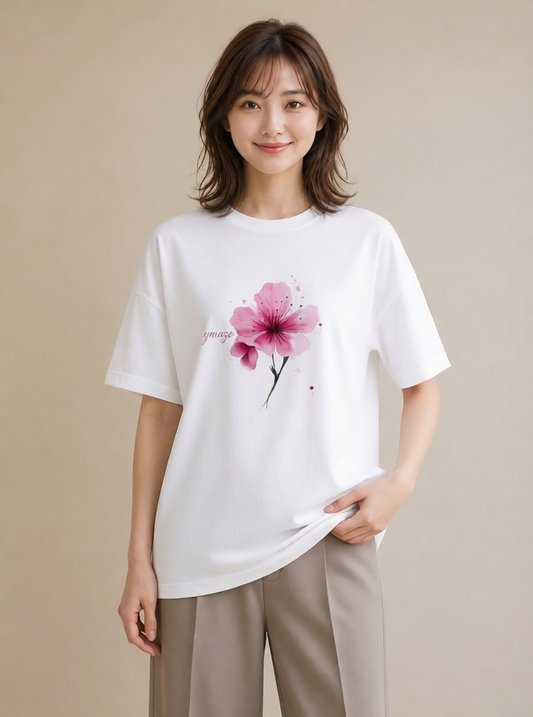 グラフィックTシャツ レディース 梅 花 花柄 イラスト 旅行コーデ 旅行用 海 白T