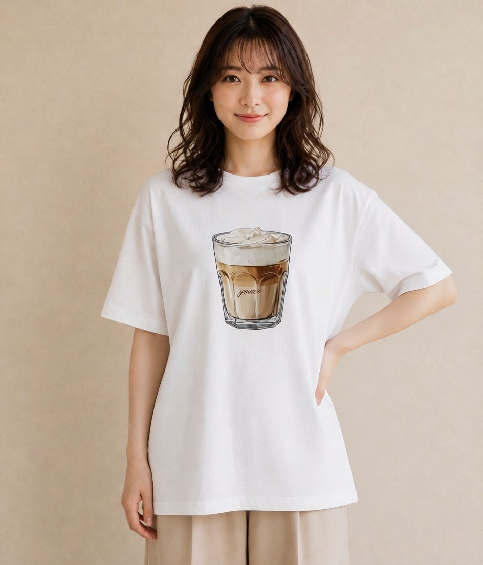 グラフィックTシャツ レディース カフェラテ 食べ物 フード イラスト カフェコーデ 海 カフェ巡り 白T