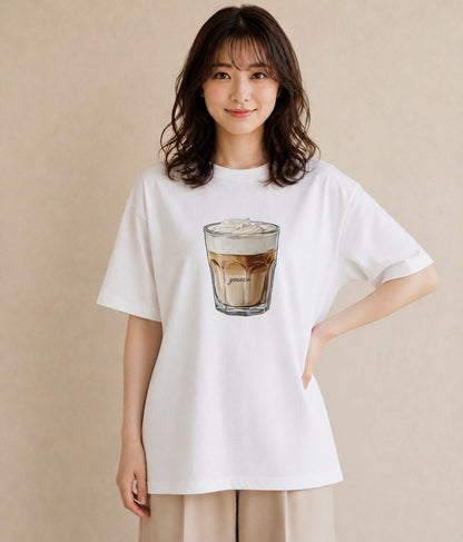 グラフィックTシャツ レディース カフェラテ 食べ物 フード イラスト カフェコーデ 海 カフェ巡り 白T