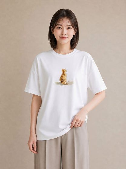 デザインTシャツ レディース ぶち猫 猫 ねこ イラスト フェミニン 公園 ママ 白T