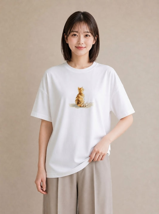 デザインTシャツ レディース ぶち猫 猫 ねこ イラスト フェミニン 公園 ママ 白T