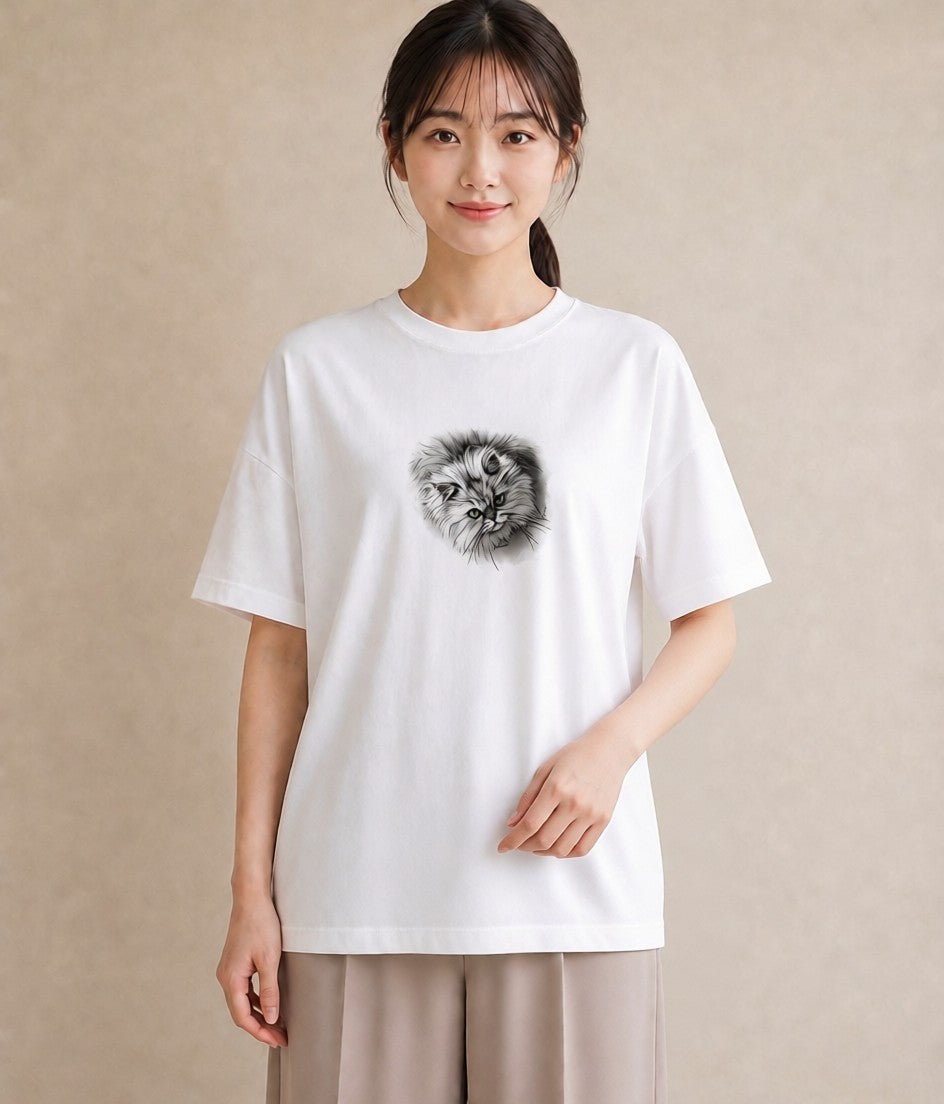 デザインTシャツ レディース 猫 ねこ イラスト カフェ服 クリスマス 白T