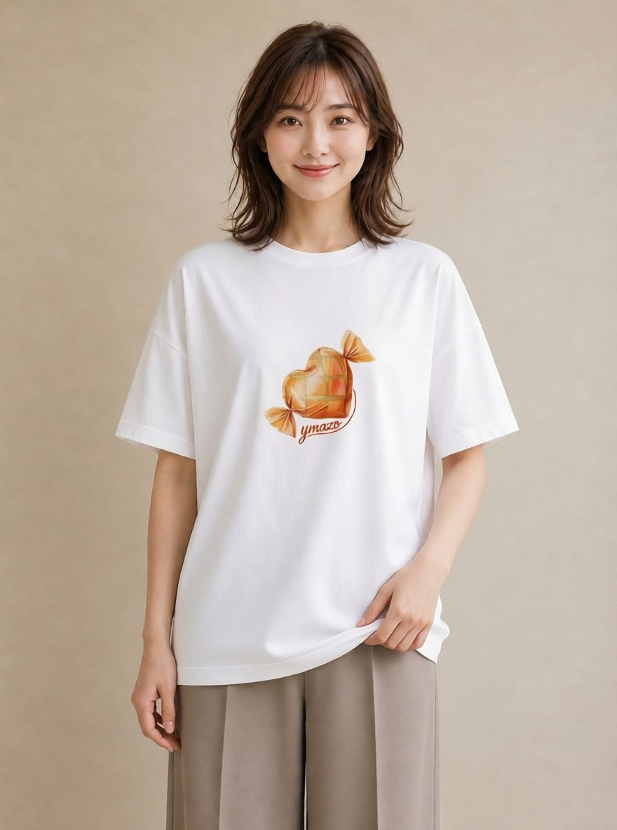 Tシャツ レディース キャンディ 食べ物 フード イラスト モード ペアコーデ 秋コーデ 白T