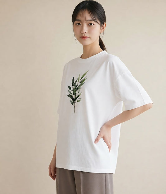 半袖Tシャツ レディース 葉っぱ 植物 ボタニカル イラスト ヴィンテージ風 春コーデ 姉妹 白T