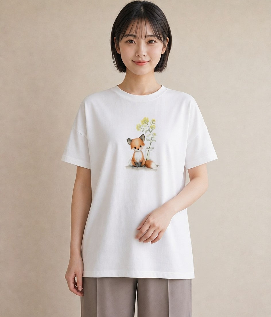 グラフィックTシャツ レディース きつね 動物 アニマル イラスト ゆるかわ 夏コーデ 通学 白T