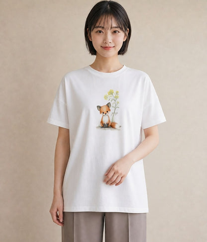 グラフィックTシャツ レディース きつね 動物 アニマル イラスト ゆるかわ 夏コーデ 通学 白T