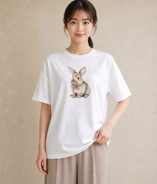 プリントTシャツ レディース ロップイヤー ペット 動物 イラスト レトロ 普段着 週末コーデ 白T