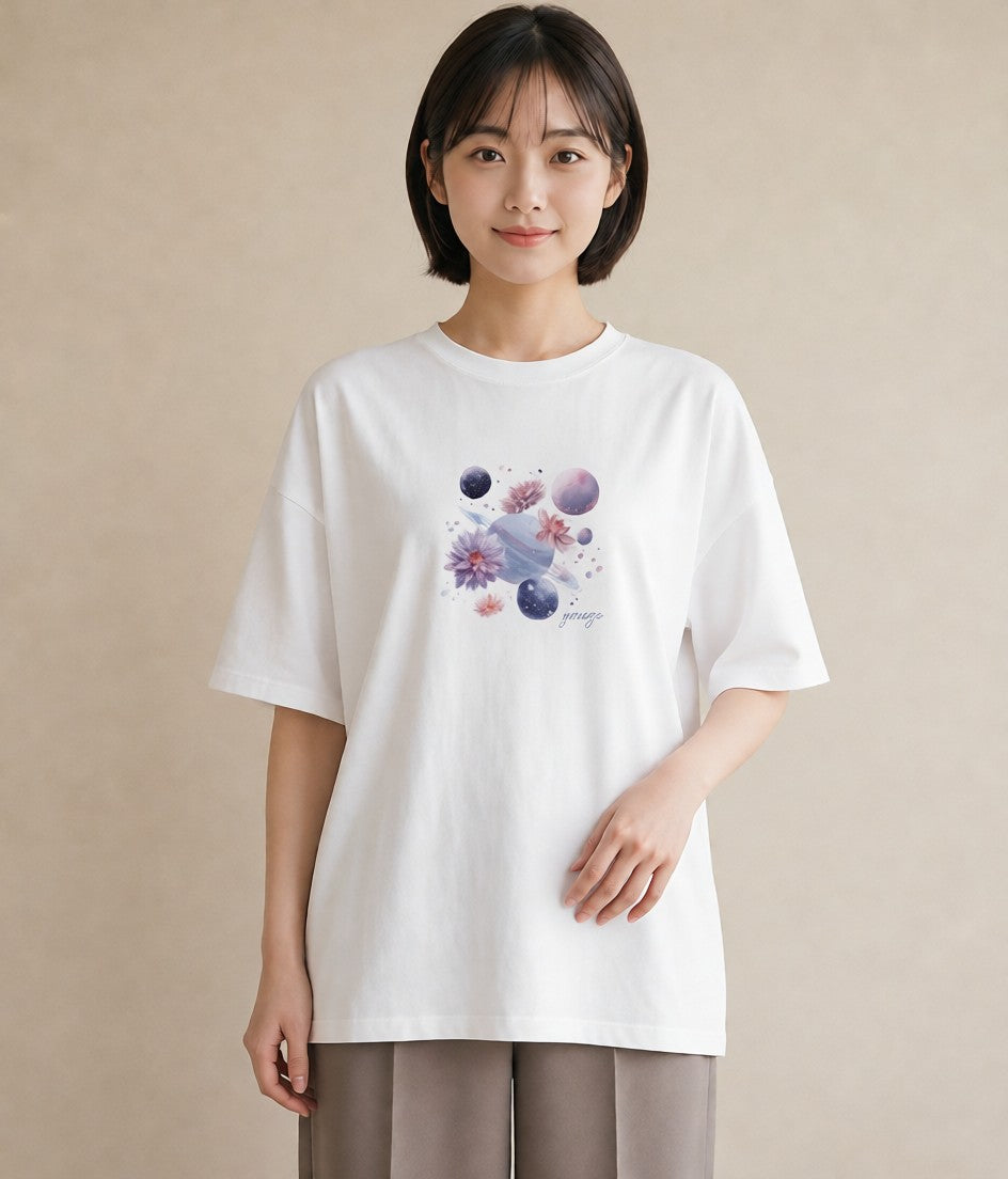 プリントTシャツ レディース 牡牛座 星空 宇宙 イラスト こなれ感 通勤 在宅 白T