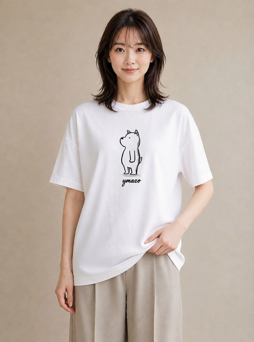 半袖Tシャツ レディース 犬 いぬ イラスト ユニーク デイリーウェア 休日 白T