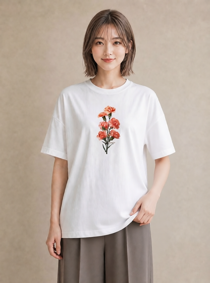 グラフィックTシャツ レディース カーネーション 花 花柄 イラスト 個性的 帰省 ラフ 白T