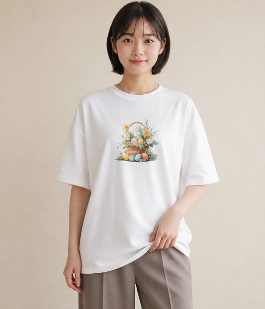 プリントTシャツ レディース 自転車のかご 自転車 花かご ナチュラル アンティーク イラスト 個性的 20代 カジュアルコーデ 白T