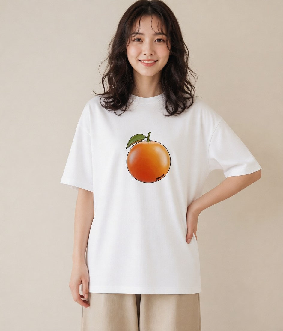 Tシャツ レディース みかん 食べ物 フード イラスト ニュアンス クリスマス 旅行 白T