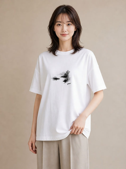 グラフィックTシャツ レディース 桟橋 水辺 波止場 ナチュラル アンティーク イラスト ヴィンテージ風 公園 ママ 白T
