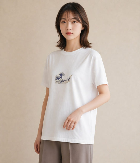 プリントTシャツ レディース 海 星空 宇宙 イラスト 韓国風 ラフ レイヤード 白T