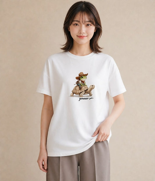 Tシャツ レディース ゼニガメ ペット 動物 イラスト フェミニン 夏コーデ 通学 白T