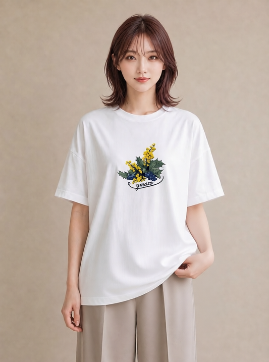 半袖Tシャツ レディース 金木犀 花 花柄 イラスト レトロ ペアコーデ 秋コーデ 白T