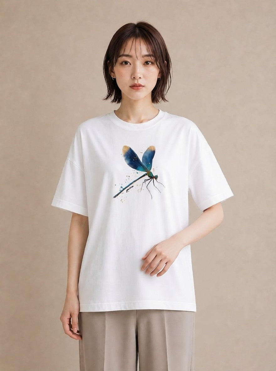 Tシャツ レディース ホタル 昆虫 虫 イラスト ラフカジュアル 買い物 夏コーデ 白T