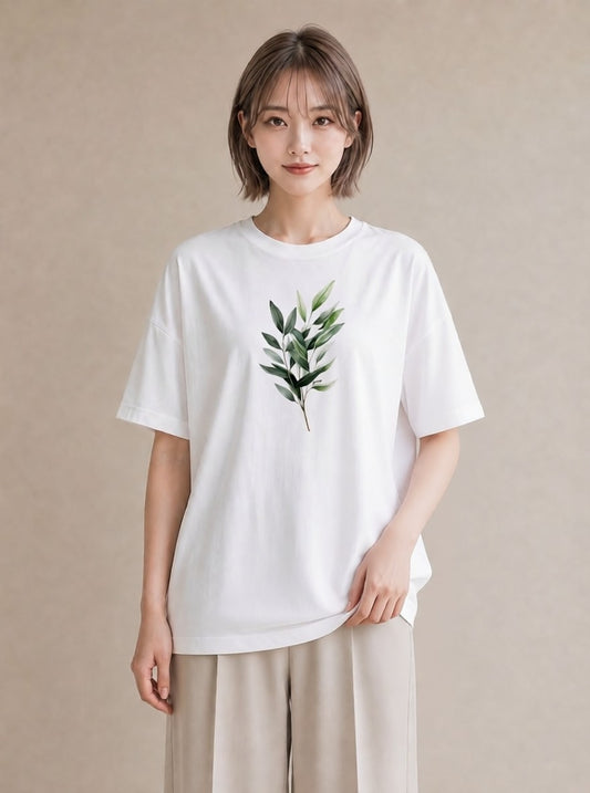 Tシャツ レディース ボタニカル 植物 イラスト 春服 ミセス 白T