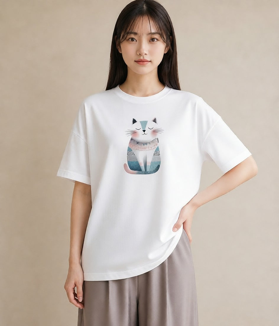 グラフィックTシャツ レディース ねこ 猫 ネコ イラスト 休日コーデ 女性向けギフト 散歩 白T