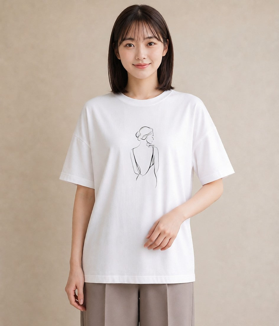 グラフィックTシャツ レディース 女の子 ガール 後ろ姿 イラスト ミニマル 姉妹 送別ギフト 白T