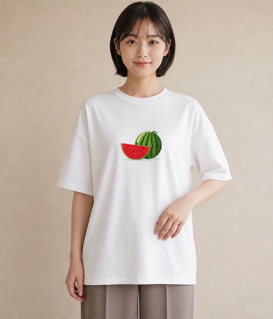 グラフィックTシャツ レディース メロン 食べ物 フード イラスト カジュアル 送別ギフト 通勤 白T