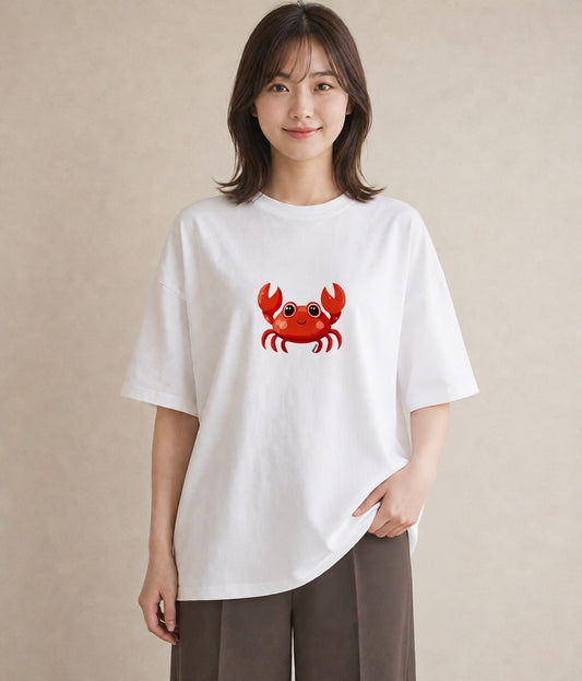 グラフィックTシャツ レディース カニ 海の生き物 海 イラスト 韓国風 旅行用 白T