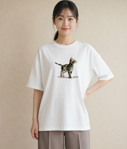 半袖Tシャツ レディース 猫の手 猫 ねこ イラスト ラフ 母娘コーデ 自分用 白T
