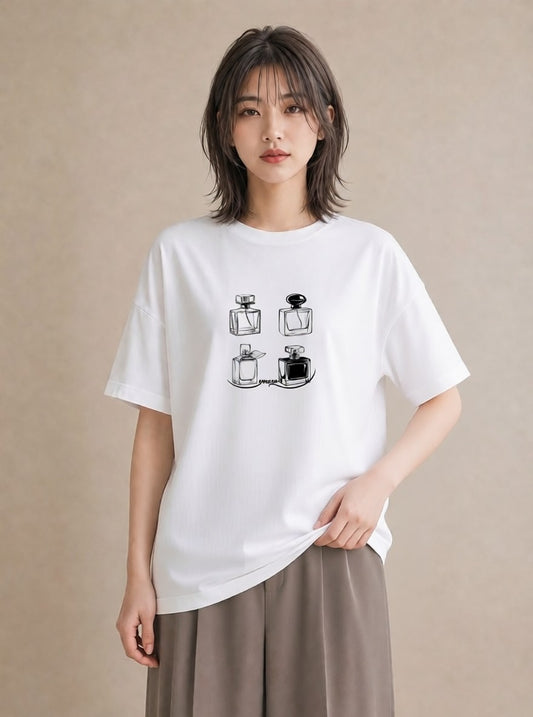 Tシャツ レディース 香水 香水瓶 パフューム イラスト レトロ 送別ギフト 通勤 白T