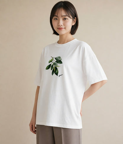 デザインTシャツ レディース ユーカリ 植物 ボタニカル イラスト ニュアンス カジュアルコーデ 買い物 白T