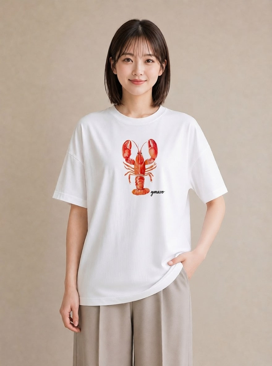 プリントTシャツ レディース カニ 海の生き物 海 イラスト 上品 お出かけ 普段着 白T