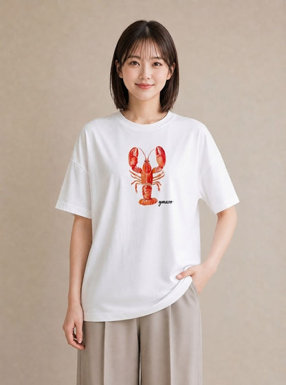 プリントTシャツ レディース カニ 海の生き物 海 イラスト 上品 お出かけ 普段着 白T