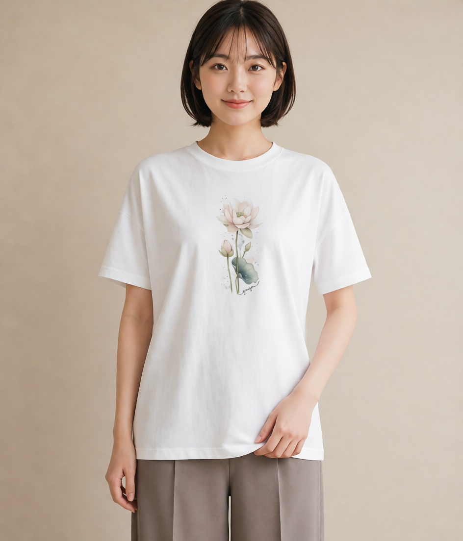 プリントTシャツ レディース ゆり 百合 花 花柄 イラスト ラフ 春服 ミセス 白T