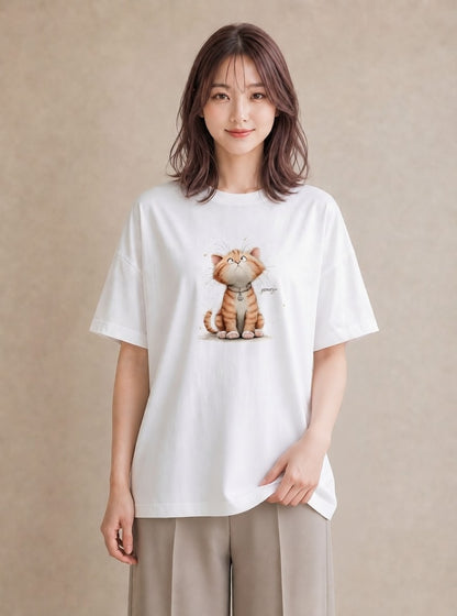 グラフィックTシャツ レディース 猫好き 猫 ねこ イラスト 旅行コーデ ラフ レイヤード 白T
