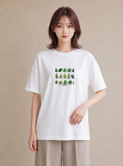 Tシャツ レディース モンステラ 植物 ボタニカル イラスト 手描き風 送別ギフト 通勤 白T