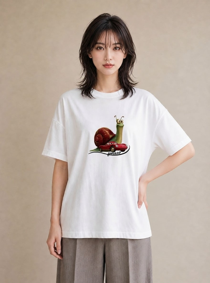デザインTシャツ レディース かたつむり 昆虫 虫 イラスト 抜け感 帰省 ラフ 白T