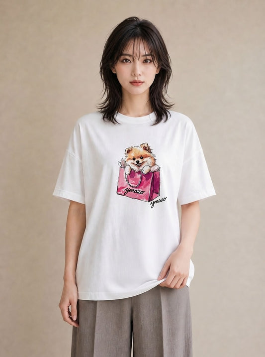 デザインTシャツ レディース 犬好き 犬 いぬ イラスト 旅行コーデ デイリーウェア 休日 白T