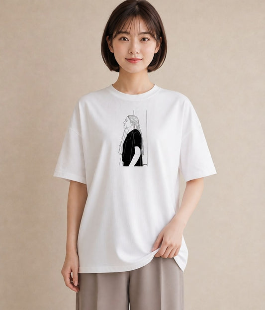 Tシャツ レディース 女の子 ガール 後ろ姿 イラスト ラフ 散歩 お出かけ 白T