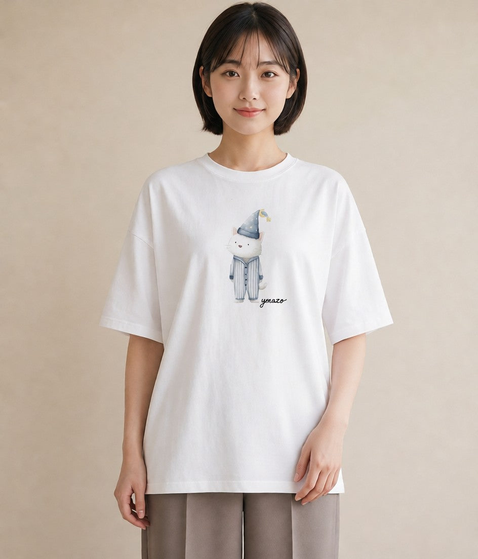 プリントTシャツ レディース ハチワレ 白黒猫 猫 ねこ イラスト ユニーク 女子会 お揃い 白T