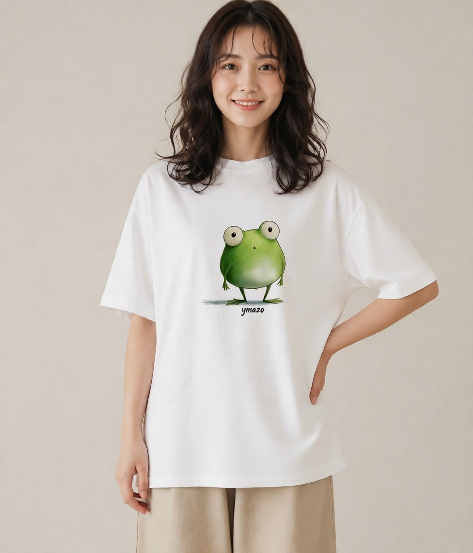 プリントTシャツ レディース カエル ペット 動物 イラスト きれいめカジュアル お揃い 親子 白T