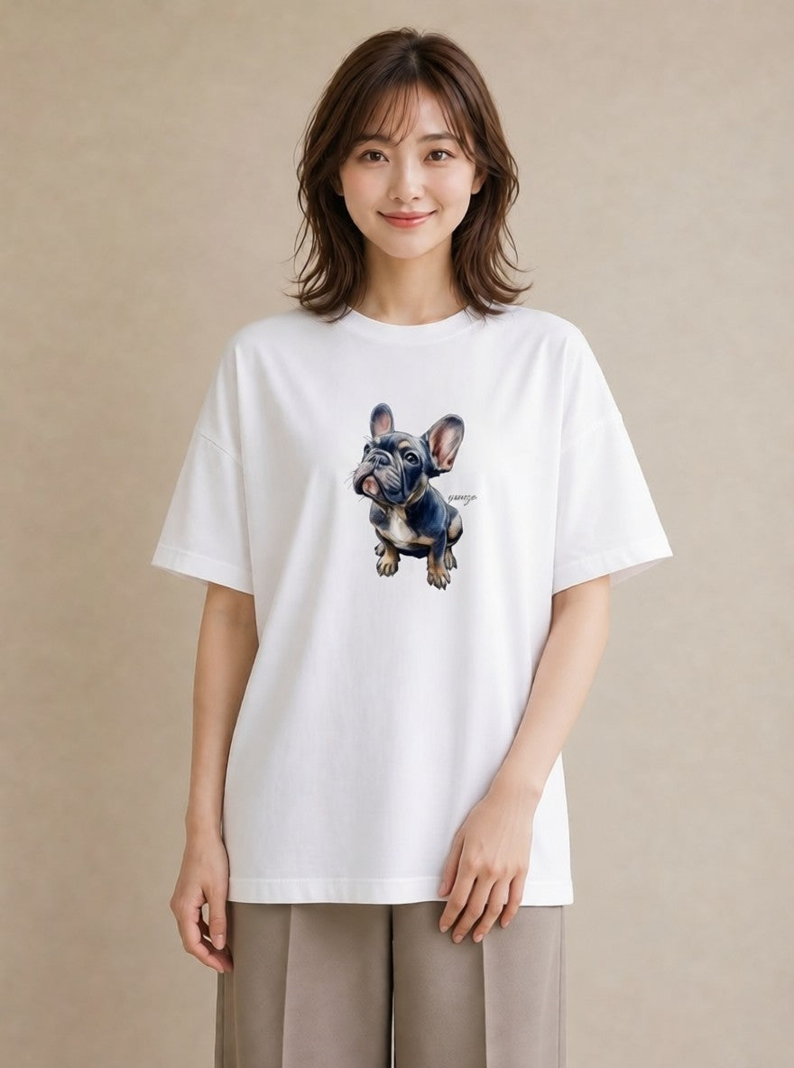 グラフィックTシャツ レディース フレンチブルドッグ フレブル 犬 いぬ イラスト ラフ 親子 20代 白T