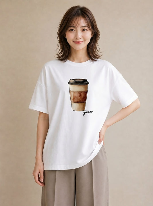 Tシャツ レディース カフェオレ 食べ物 フード イラスト 個性的 通学 誕生日プレゼント 白T