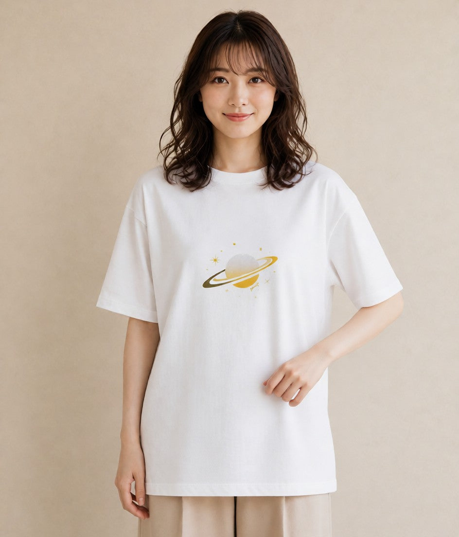デザインTシャツ レディース 土星 星空 宇宙 イラスト 旅行コーデ 旅行 母娘コーデ 白T