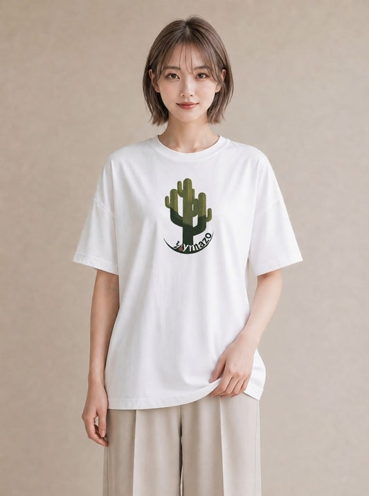 プリントTシャツ レディース サボテン 植物 ボタニカル イラスト ヴィンテージ風 社会人 女性 白T