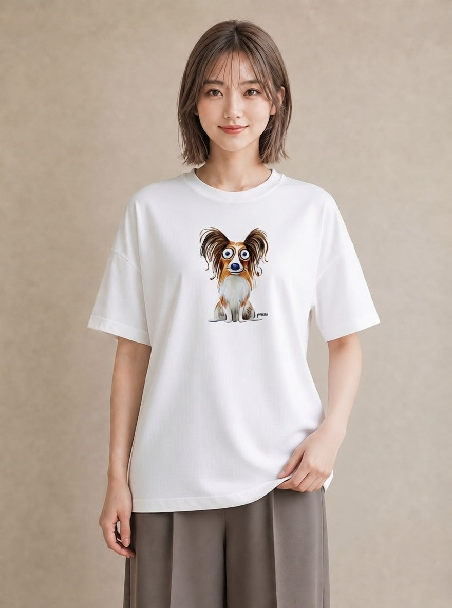 プリントTシャツ レディース パピヨン 犬 いぬ イラスト シンプル 旅行 母娘コーデ 白T