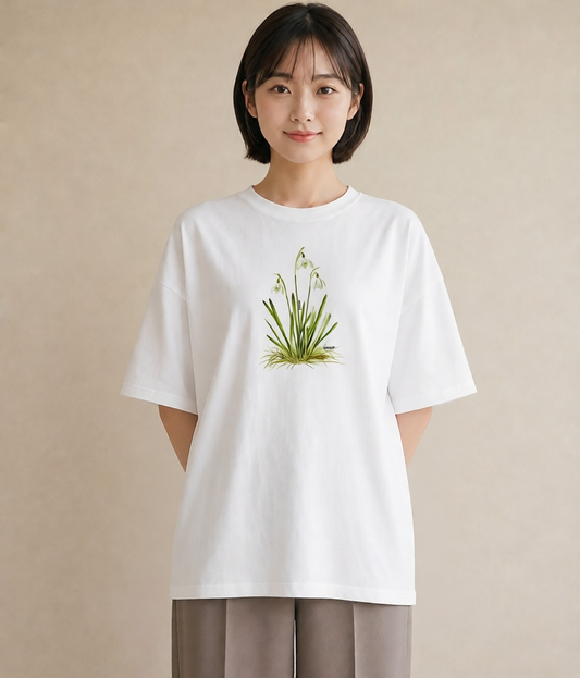 半袖Tシャツ レディース すずらん 花 花柄 イラスト ユニーク 社会人 女性 白T